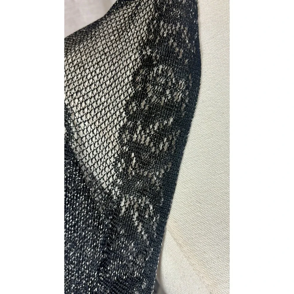 Paisley Black Metallic Shawl With Fringe Sheer Sparkle Witchy Boho Festival OS